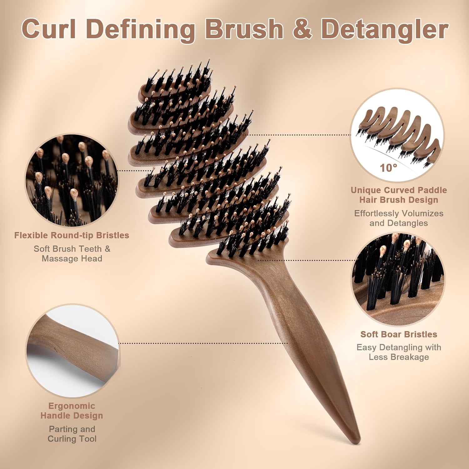Gentle Scalp Massage Boar Bristle Hair Brush for Fine Hair, Ultimate Smoothing Vented Detangler Wet Brush for Women – A Great Gift