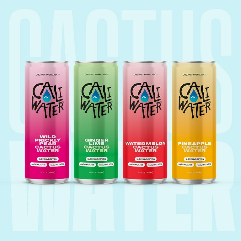 Caliwater Organic Cactus Water Sampler Pack, Wild Prickly Pear, Ginger Lime, Watermelon, Pineapple Pear, Coconut Water Alternative, Natural Plant