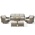 thumbnail image 3 of PARKWELL 6 Piece Outdoor Patio Furniture Set with Fire Pit Table,All-Weather Conversation Set with 4-Inch Thick Cushions,Swivel Glider Chair,7-Seat Furniture Sets for Deck, Backyard,Gray/Beige, 3 of 13