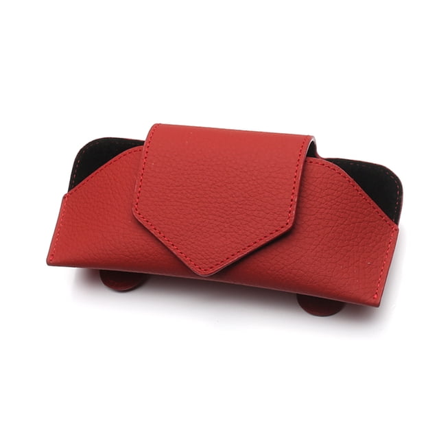 Car Sun Shadow Glasses Clip Leather Auto Case Organizer Car Eyeglasses Storage Case Automobile Interior Card Ticket Key Eyeweare Holder Red