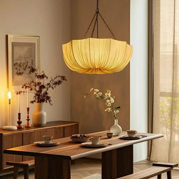 Arturesthome French Vintage Fabric Pendant Light Wabi-sabi Dining Room Decorative Lamps