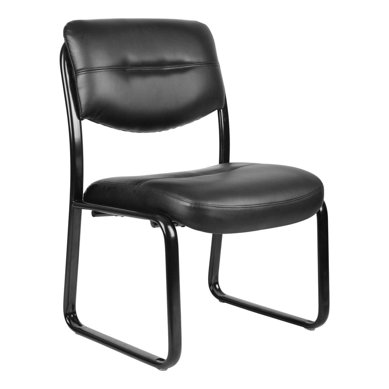 Armless Leather Sled Base Guest Chair Black - Boss Office Products: Heavy Duty Support, 275 lbs Capacity