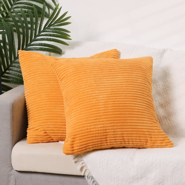 Funda de cojín de corduroy REGALWOVEN Pack de 2, fundas decorativas suaves para cojines cuadrados para sofá naranja 16" x 16"