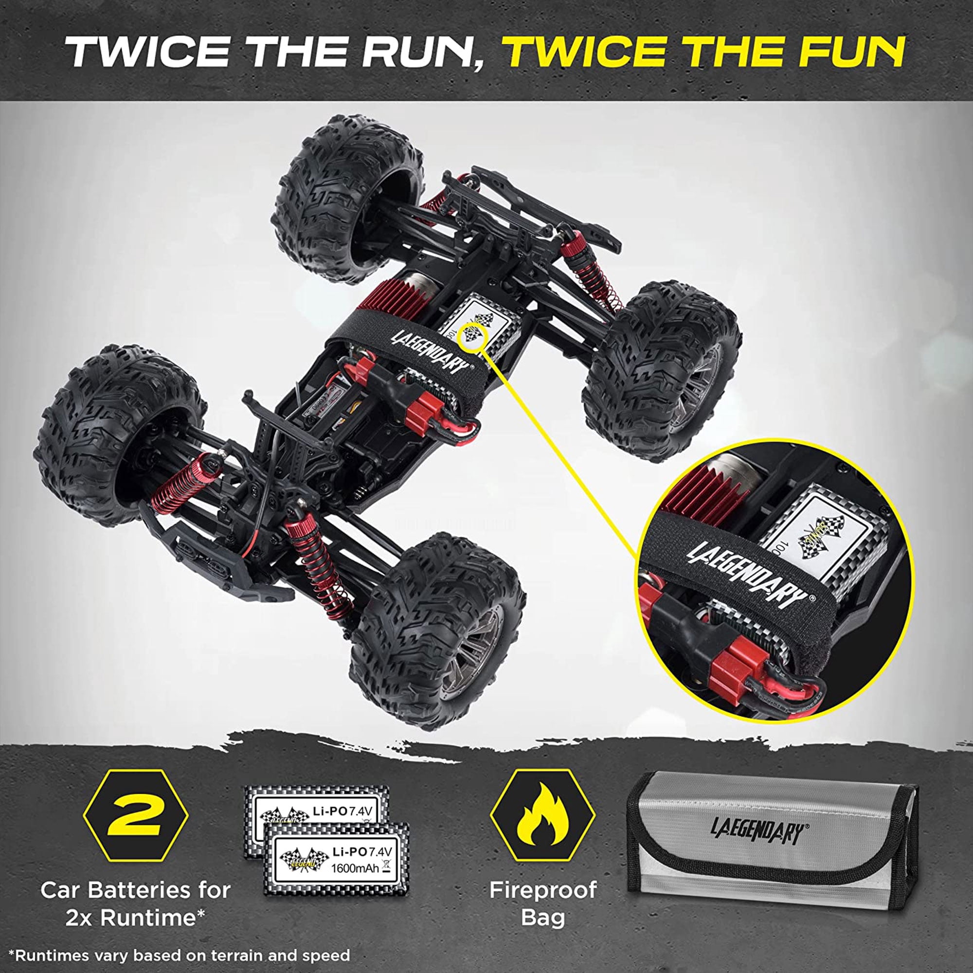LAEGENDARY Sonic 1:16 Scale RC Off-Road Car, Up to 25 MPH, Black/Yellow