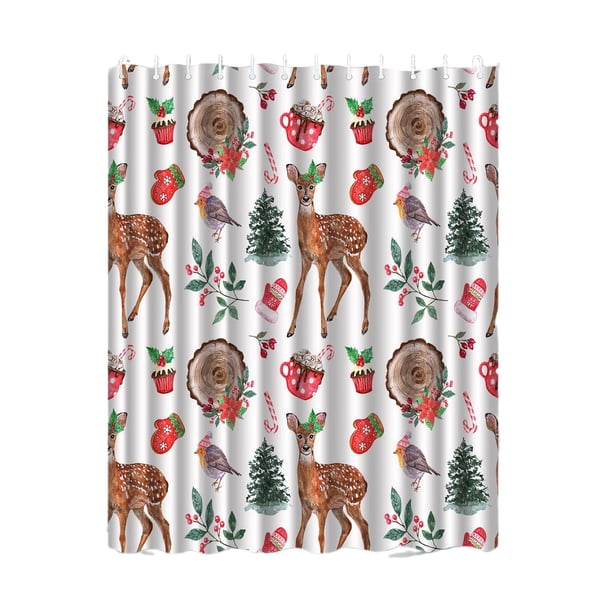 Cortina de Ducha Navideña de 180x200 Cm Accesorios de Decoración Navideña Lavable con 12 Ganchos Cortina de Baño Versátil Hecha de Tela Impermeable Estilo B
