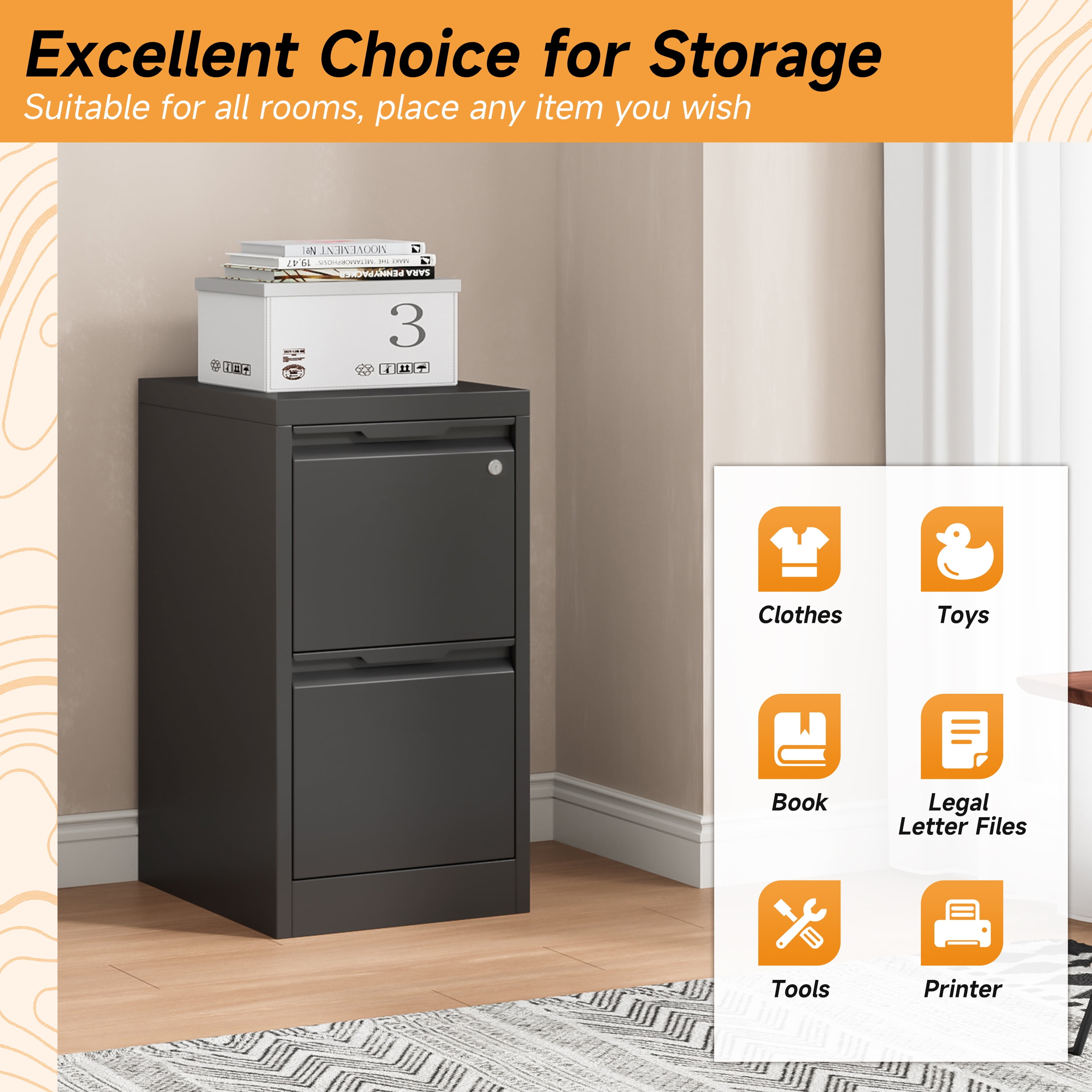 Bestoo 2 Drawer Metal Vertical File Cabinet, 17.8" Deep Filing Cabinet for Home Office, Letter/Legal/A4/F4 Size, Easy Assemble (Black)