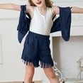 thumbnail image 6 of ZACPNCV Girls 2 Piece Outfits Fall Fringe Suede Vest and Shorts Set Tassel Sleeveless Jackets with High Waist Shorts Navy 9-10 Years, 6 of 9