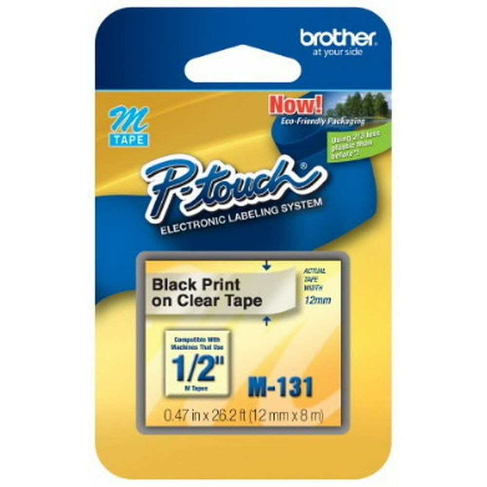 Genuine Brother 1/2" (12mm) Black on Clear Ptouch M Tape for Brother