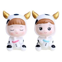 NICEXMAS 2Pcs Birthday Cake Ornaments Milk Bottle Cow Decor White Resin Table Decor