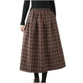 thumbnail image 3 of ClodeEU Womens Fall Winter Warm Plaid Wool Skirt ,High Elastic Waist A Line Pleated Wool Tartan Long Skirts C-Wine,Womens Plus XL, 3 of 6