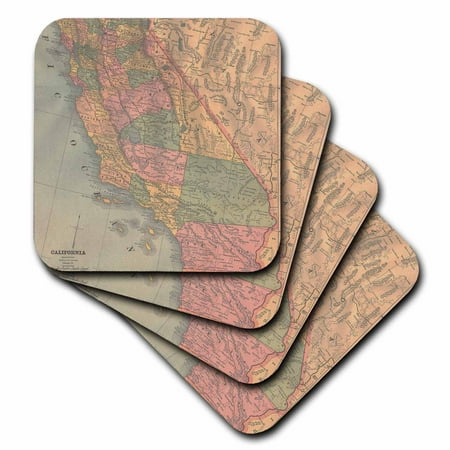 

3dRose Vintage California Map USA Soft Coasters set of 8