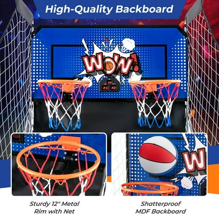 Costway - Dual Shot Basketball Arcade Game with 8 Game Modes Electronic Scoring - Blue