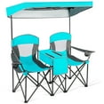 thumbnail image 4 of Gymax Folding 2-person Camping Chairs Double Sunshade Chairs w/ Canopy Turquoise, 4 of 10