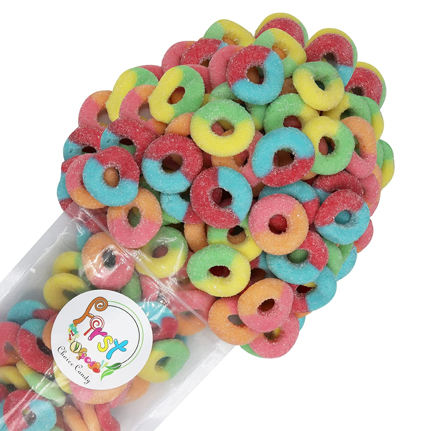 FirstChoiceCandy Gummi Rings (Rainbow Sour Neon Assorted Flavors, 2 LB