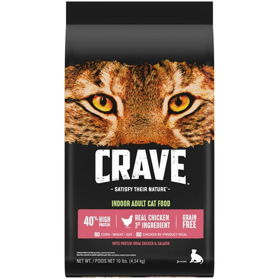 Crave Grain Free Indoor Natural Dry Cat Food With High Protein From Chicken & Salmon, 10 Lb. Bag