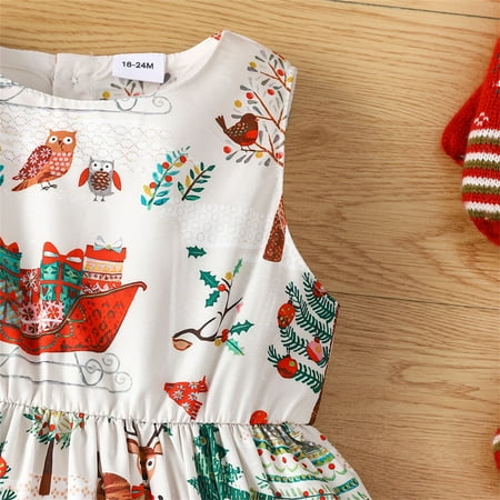 

Cathalem Holiday Outfits for Girls Toddler Xmas Kids Baby Girls Cartoon Print Sleeveless Princess Dress Christmas Dress 12 Months Dress White 18-24 Months
