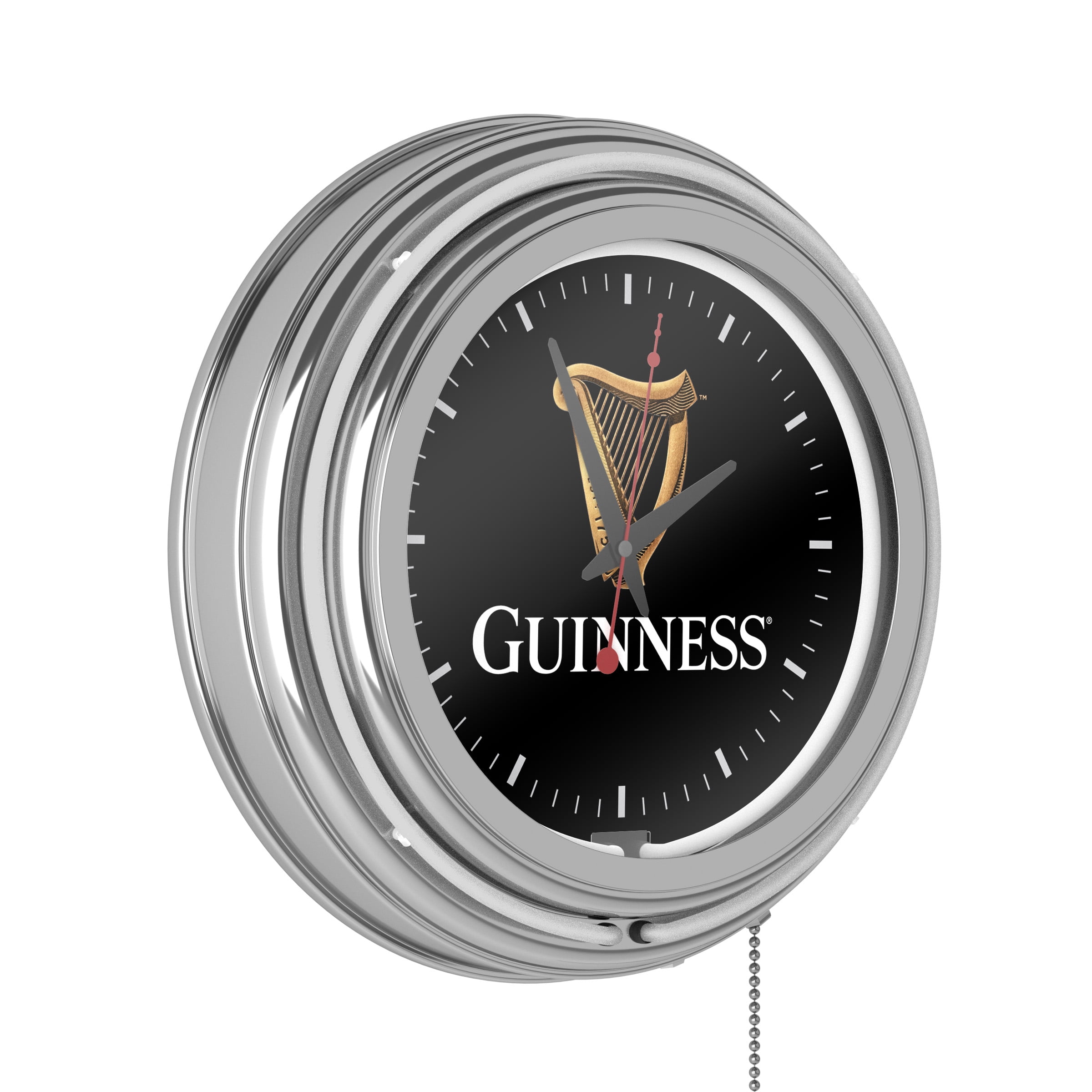 Guinness Chrome Double Rung Neon Clock Harp