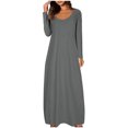 thumbnail image 1 of Yuyuzo Robe Maxi pour Femmes Manches Longues Décontractée Robe de Maison Couleur Unie Col Rond Basique Confortable, 1 of 6