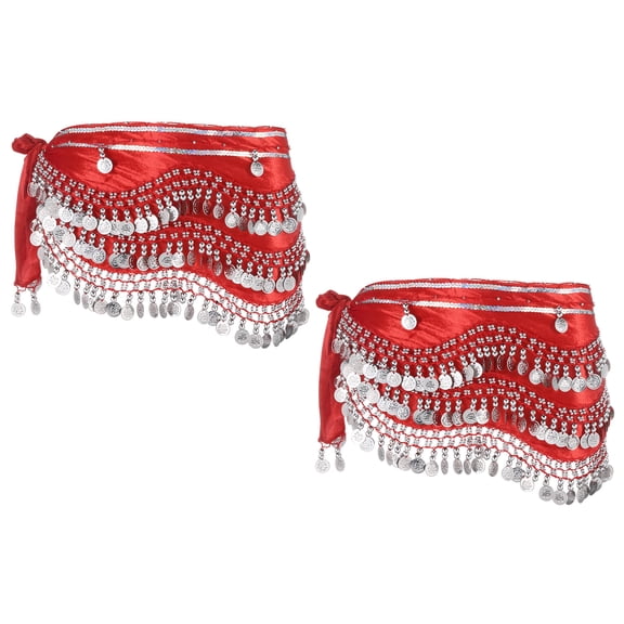 Uxcell Women's Belly Dance Hip Scarf with Sequins Triangle Wrap Skirts Waist Chain for Party Costume Performance Red