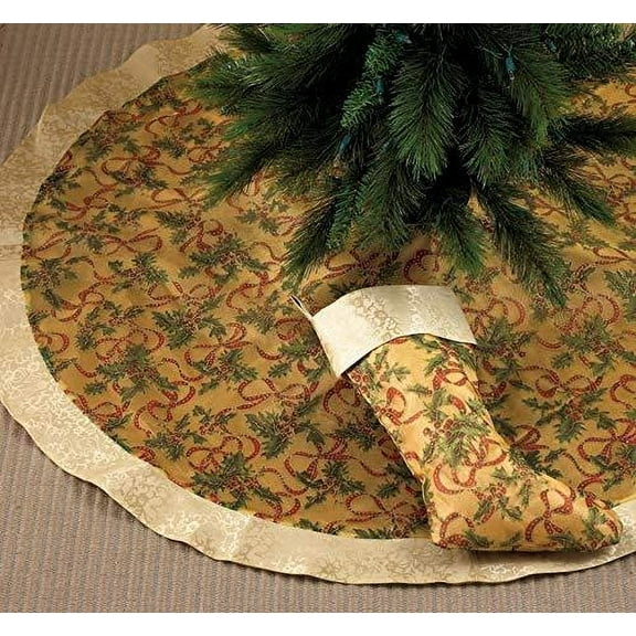 Fennco Styles Holly Ribbon Holiday Christmas Sheer Tree Skirt (48" Tree Skirt)