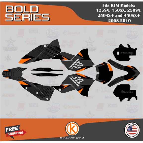 Kalair GFX Graphics Kit for Ktm Motocross 2-STROKE 125SX, 150SX,and 250SX (2008-2010) Bold Series