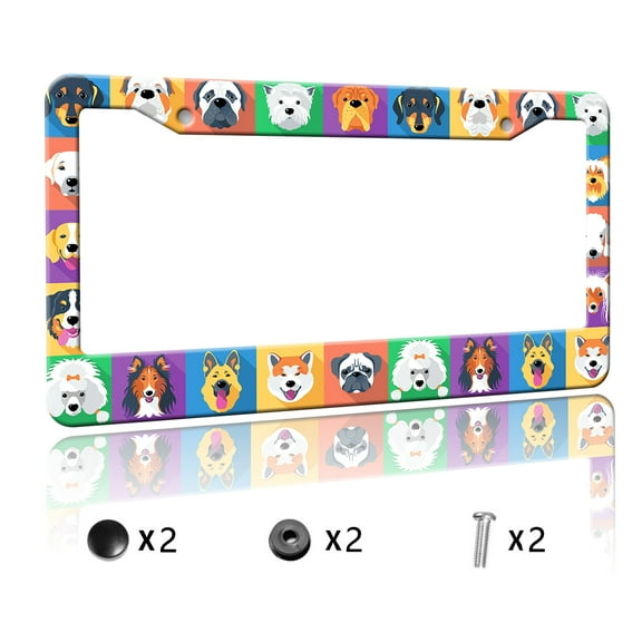 Dogs Icon License Plate Frames Personalized License Plate Frames Cover Aluminum Anti-Rust Metal Car Plates Tag Car Decoration Accessory for Men Women, 12.2" x 6.2"