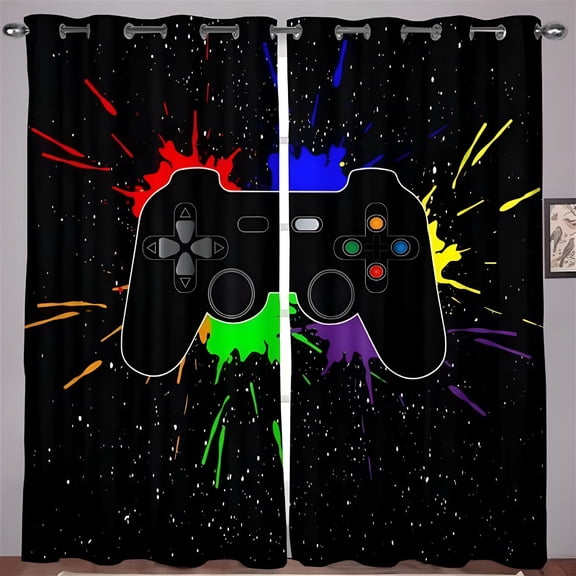 AUQ Gaming Curtains for Boys Bedroom Kids Gamer Room Decor Curtain 38W x 45L"es Teens Blue Game Controller Window Treatments Drapes with Grommets 2 Panels Set