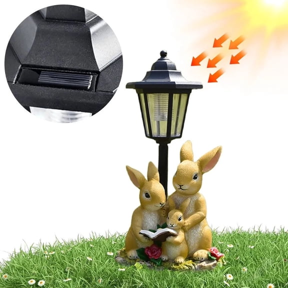 Supbessel Garden Bunny Statue Outdoor,Garden Rabbit Statues Outdoor,Garden Rabbit Statue,Solar Rabbit Family Garden Light 13" | Hexagon LED Night Lamp | Waterproof Animal-Themed Yard Decor