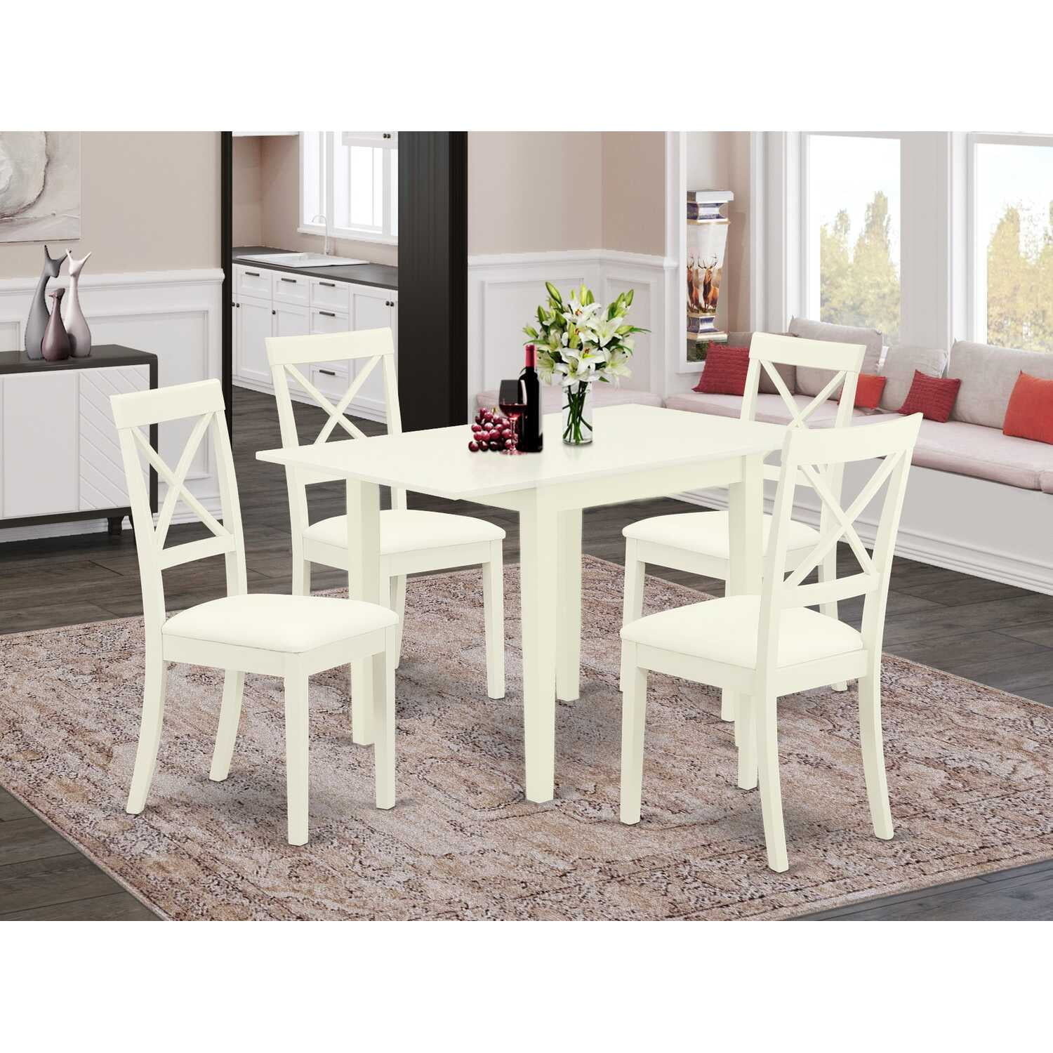 East West Furniture Dining Room Set Linen White NDBO5-LWH-LC