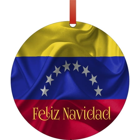 Navidad Christmas Ornament Flag Venezuela Feliz Navidad Round Shaped Flat Semigloss Aluminum Christmas Ornament Tree Decoration - Unique Modern Novelty Tree Décor Favors ()