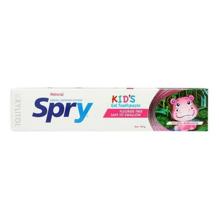 Spry Xylitol Kids Toothpaste 5oz, Fluoride-Free Teeth Whitening Breath Freshening Bubble Gum 1 Pack