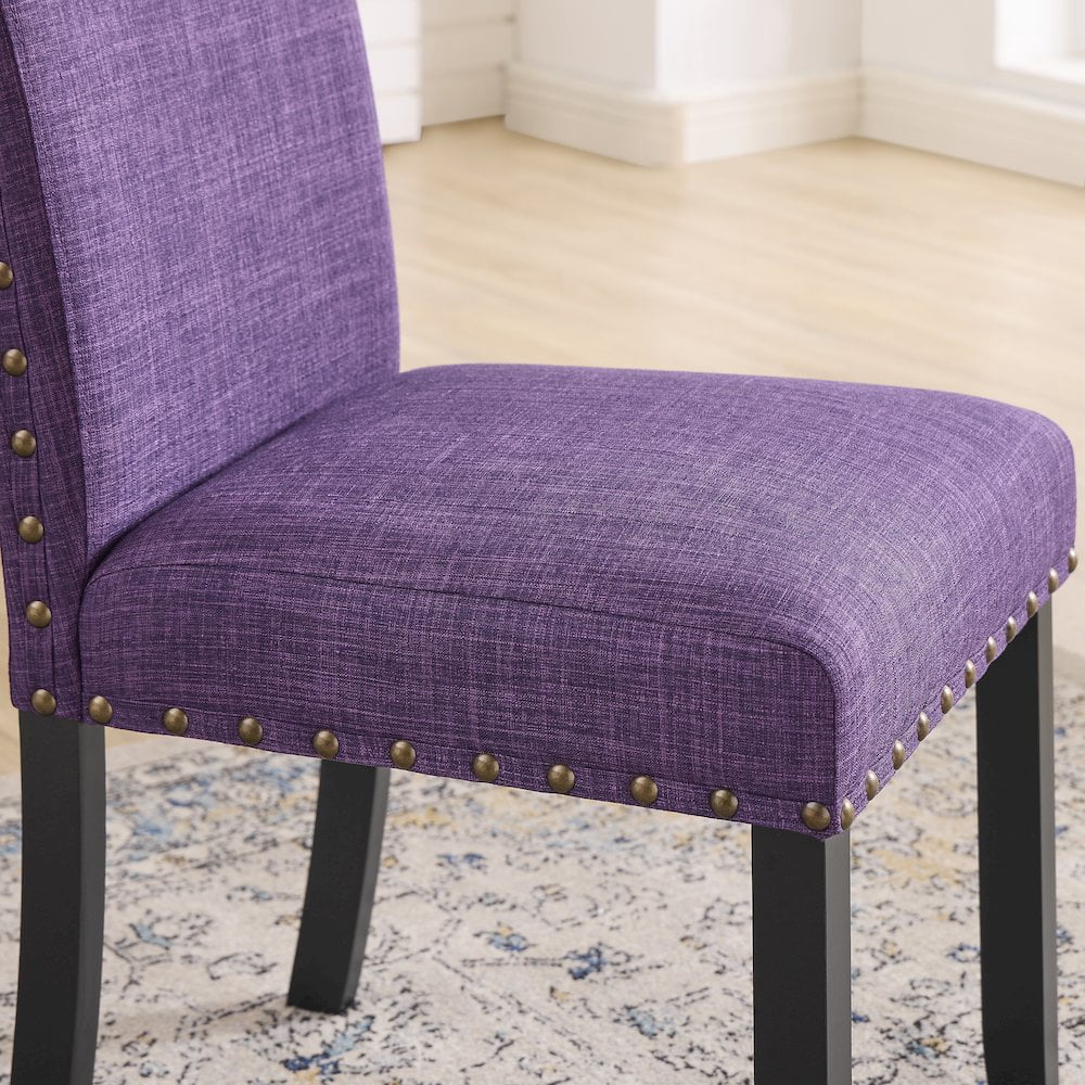 Roundhill Furniture Biony Fabric Dining Chairs with Nailhead Trim, Set of 2, Purple
