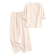 thumbnail image 4 of JFGHDG Linen Sets for Women Linen Pant Set Summer Sweatsuit 2026 Resort Wear Tracksuits Lounge Set Matching Sets Resort Beach Vacation Outfits Short Sleeve Shirts Wide Leg Pants Beige XL, 4 of 4