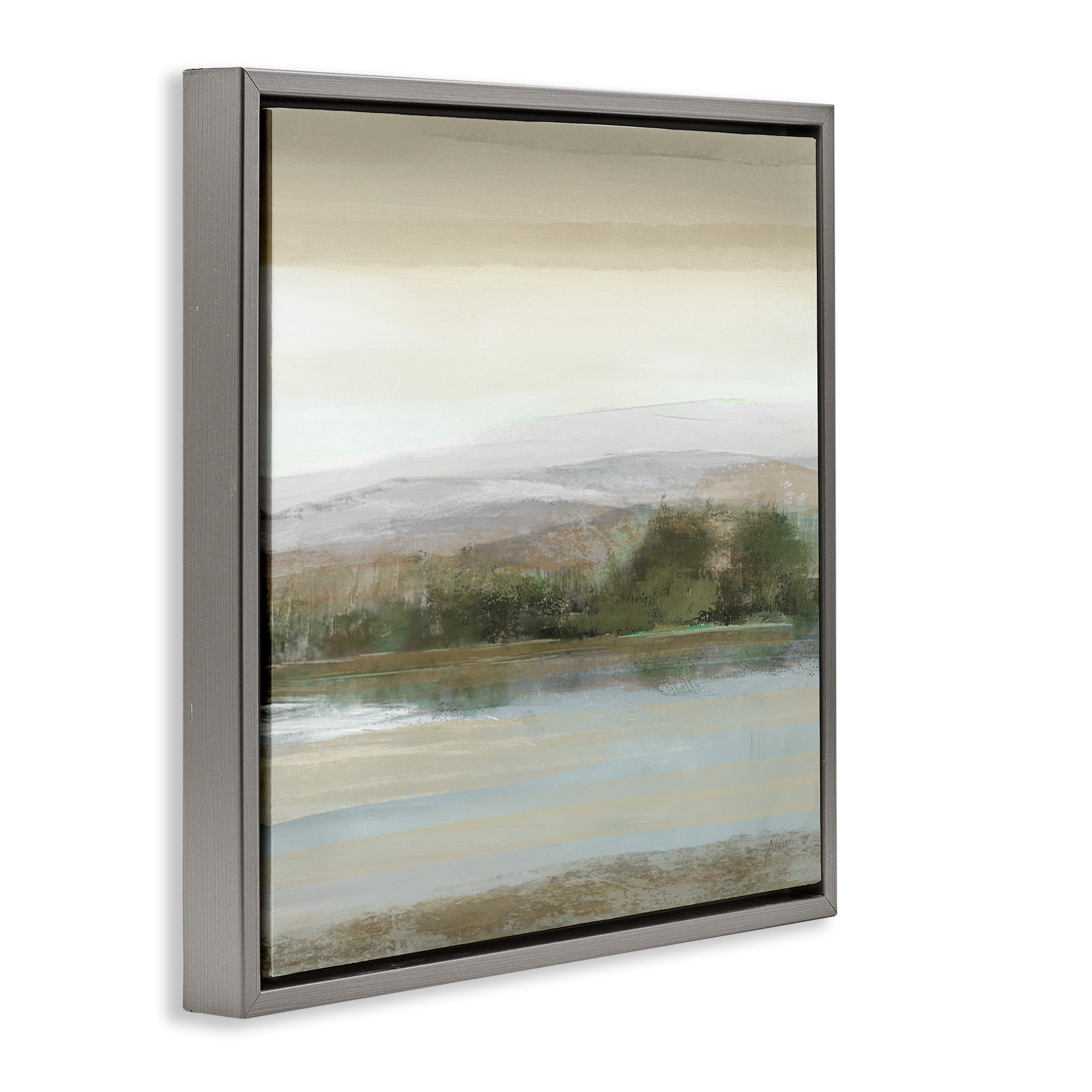 Stupell Industries Lake View Atmosphere Landscape Painting Gray Floater Framed Canvas Art Print Wall Art, 25 x 25