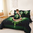 thumbnail image 3 of Castle Fairy Gothic Skull 7-Piece Twin Bedding,Spooky Lightning Bedding Comforter Set,Green Black,Black Reversible, 3 of 7