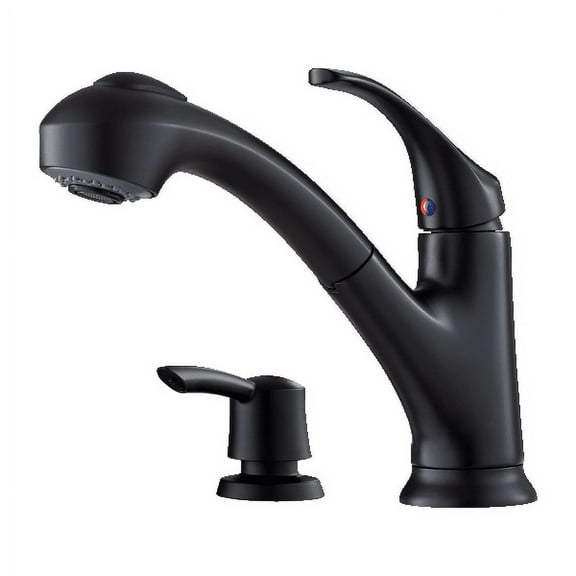 Pfister Shelton 1-Handle Pull-Out Kitchen Faucet with Soap Dispenser in Matte Black