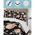 thumbnail image 3 of Quilt King Size Bedding Set, Peach Reversible Summer Quilt 3 Pieces, Spring Floral Green Leaf Botanical Pink Fruit Black Lightweight Bedspreads Coverlets with 2 Pillow Shams for All Seasons, 3 of 5