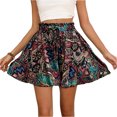 thumbnail image 3 of Women Cotton Linen Casual High Waist Drawstring Retro Printed Boho Shorts Pants Summer Beach Loose Fit Wide Leg Shorts Trendy Vacation Bottom Light Brown XXL, 3 of 6