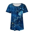 thumbnail image 5 of Loose Summer Tops for Women Oversized Short Sleeve Floral Shirt Trendy Casual Pullover, Blue, XL, 5 of 7
