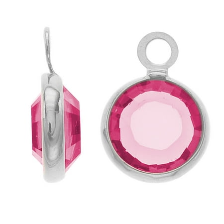 Rhodium Plated Charm - SWAROVSKI ELEMENTS Rhodium Plated Channel Crystal Charm Rose 10mm (8)