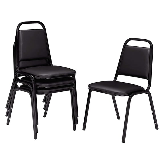 NPS 9100 Series Vinyl Stacking Chair, Panther Black/Black, 4/Pack (9110-B/4)