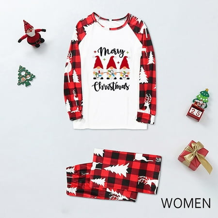 

pseurrlt Autumn Winter Merry Christmas Sleepwear Christmas Pajamas Plaids Women Organic Cotton Family Matching Christmas Pajamas