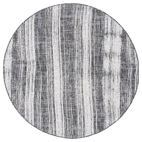 SAFAVIEH Courtyard John Striped Indoor/Outdoor Area Rug, Black/Grey, 6'7" x 6'7" Round