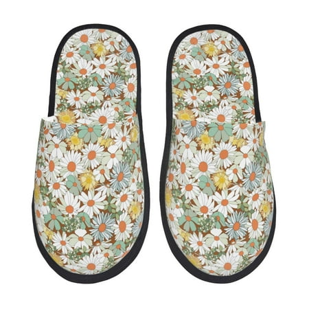 

House Slippers for Women and Men Daisy Comfy Fuzzy Bedroom Slippers Furry Home Shoes for Indoor Outdoor