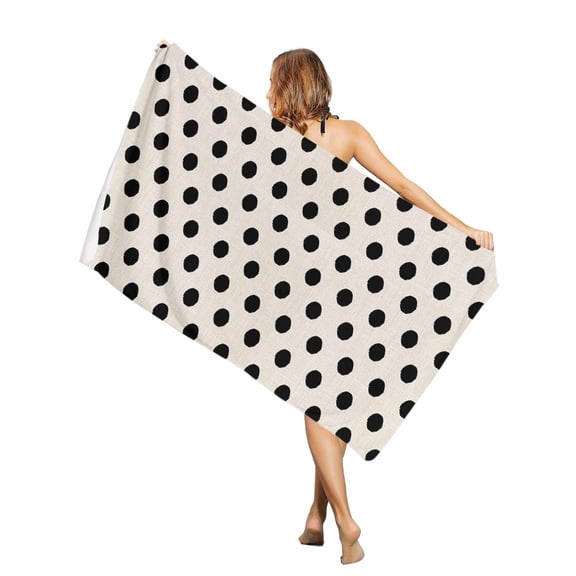 Beach Towel Black White Polka Dots Bath Pool Towels Cute Solid Color Linen Absorbent Beach Towel Soft Large Quick Dry Lightweight Camping Travel Sports Yoga Gym Swim Towels for Adult 30x60 Inch