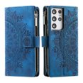 thumbnail image 3 of Nalacover for Samsung Galaxy S21 Ultra Embossed Floral Pattern PU Leather Crossbody Case with Shoulder Strap,Shockproof Magnetic Flip Kickstand Credit Card Slots Zipper Pocket Wallet Phone Case,Blue, 3 of 11