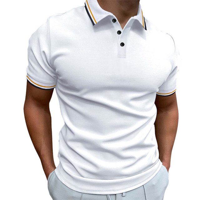 hoksml Man Golf Polos Shirt Solid Color Collared Athletic Short Sleeve Summer Fashion Leisure Versatile Button Flip Collar Comfortable Breathable Top Elastic Cuffs 2025 on Clearance