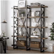 Plugsus, Bookshelves Doubled 5 Tier Rustic Vintage Industrial X Design Shelf