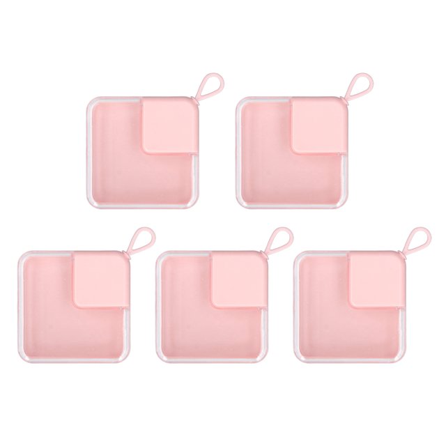 Caja de almacenamiento transparente rosa de 5 piezas, contenedor pequeño de plástico transparente portátil para pendientes y joyas.