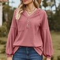 thumbnail image 6 of Lyrcatrment Womens Ribbed Hooded Tops V-Neck Loose Casual Solid Color Long Sleeve Pullover Shirt with Pocket Casual Daily Tunic Top(X-Large,Red), 6 of 7